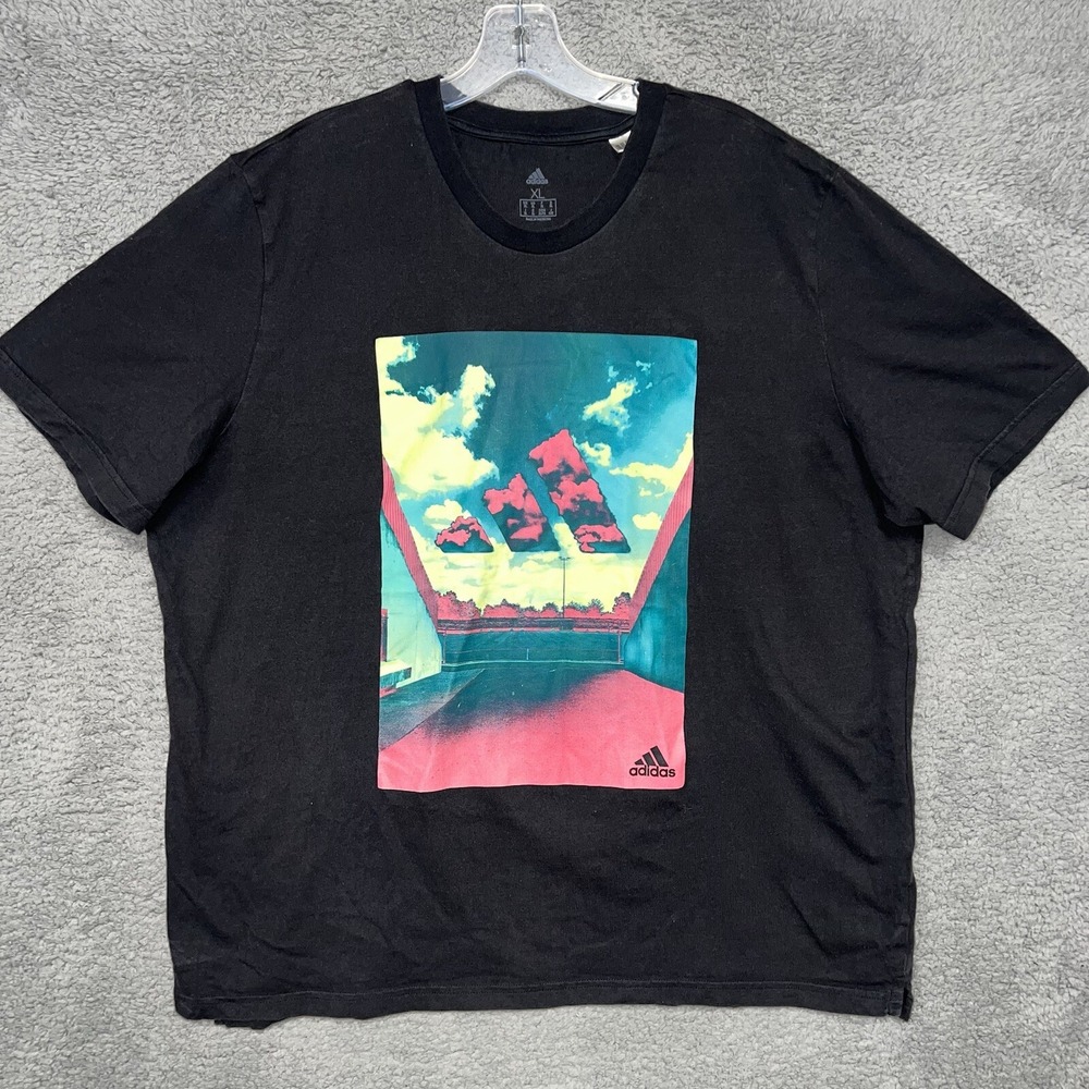 adidas Summer Sky T Shirt Men's‎ Size XL Black 3 Stripes Windshield View Tee